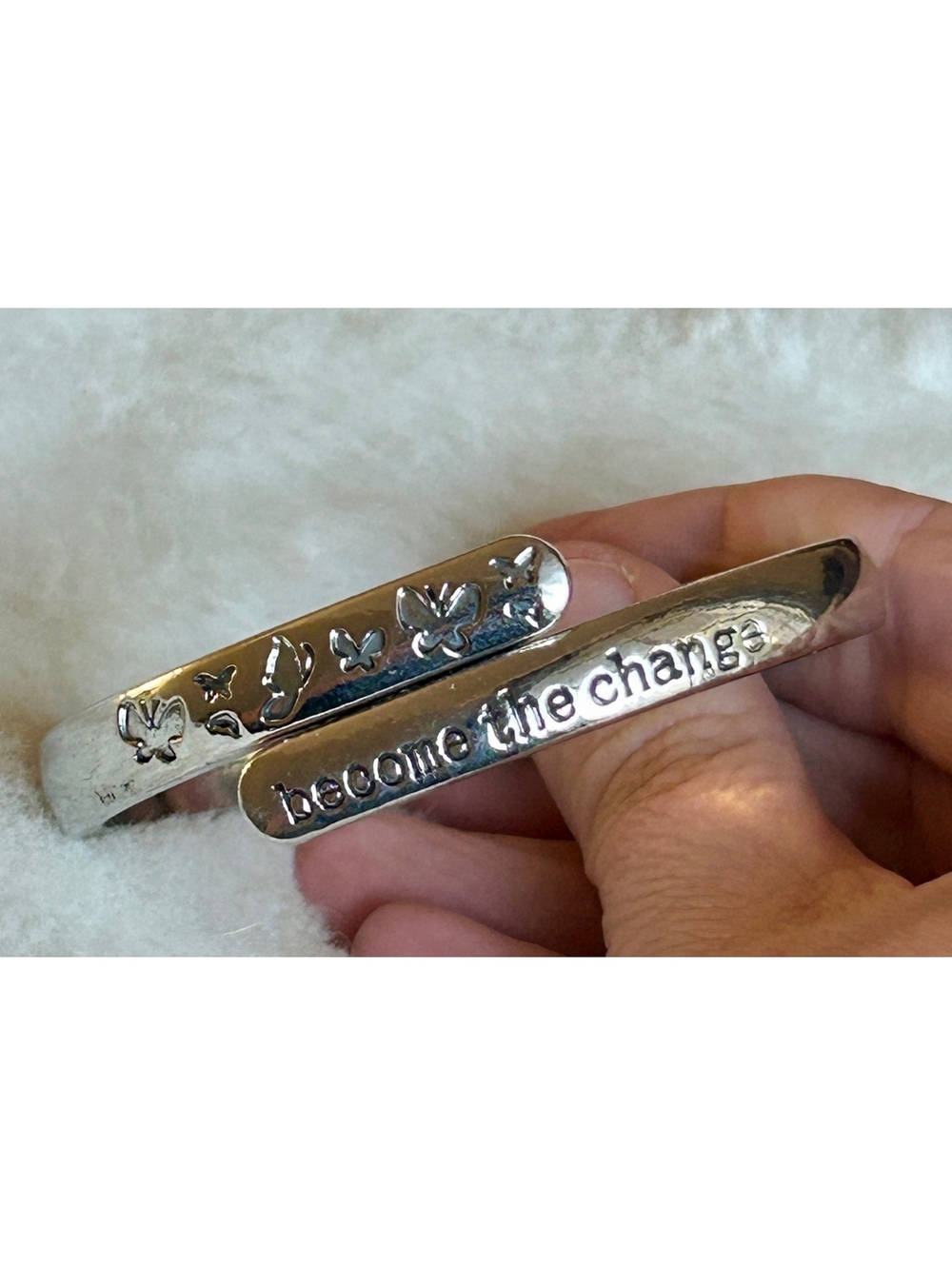 Silver Tone Inspirational Butterfly Cuff Bracelet